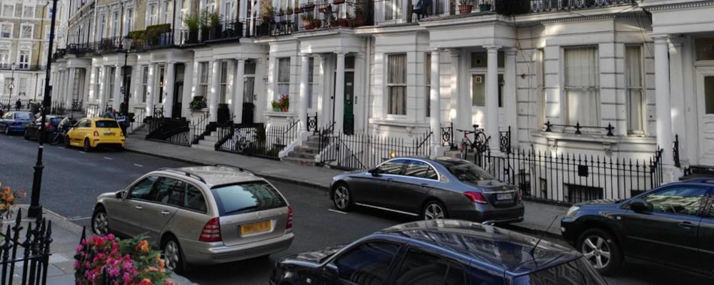 Parked cars on London street