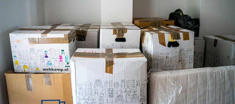 Moving boxes in residence halls dorm room