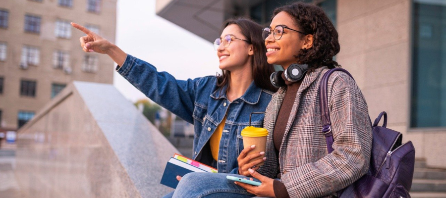 University students sitting together on campus